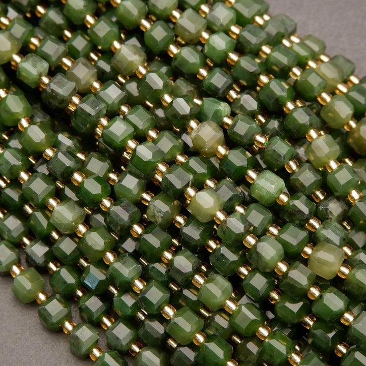 Canadian Jade · Faceted · Cube · 6.5mm, Tejas Beads, Beads