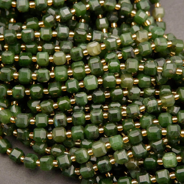 Canadian Jade · Faceted · Cube · 6.5mm, Tejas Beads, Beads