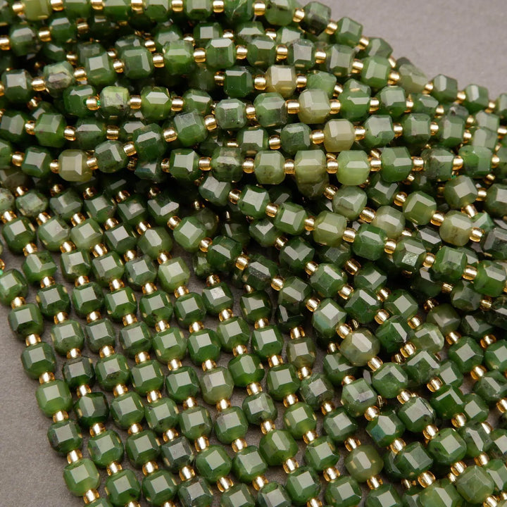 Canadian Jade · Faceted · Cube · 6.5mm, Tejas Beads, Beads