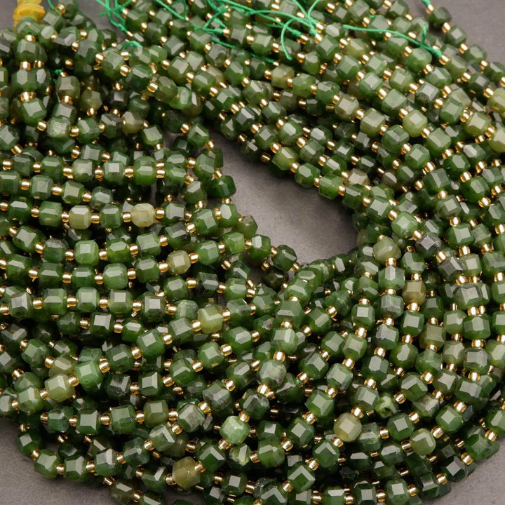 Canadian Jade · Faceted · Cube · 6.5mm, Tejas Beads, Beads
