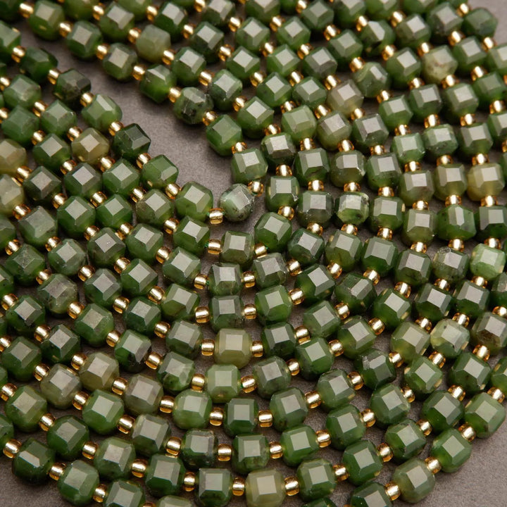Canadian Jade · Faceted · Cube · 6.5mm, Tejas Beads, Beads