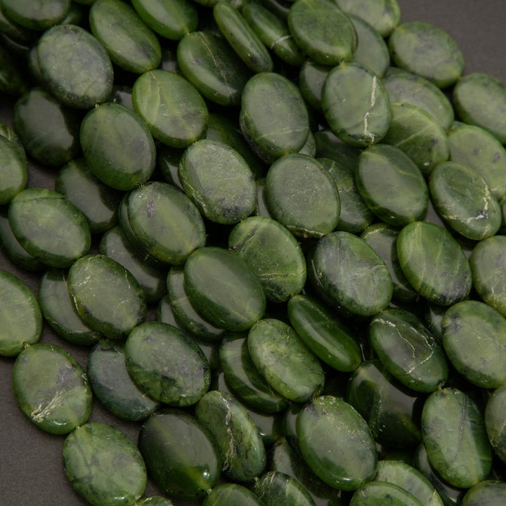 Canadian Green Jade · Smooth · Oval · 13mm, 15mm, Tejas Beads, Beads
