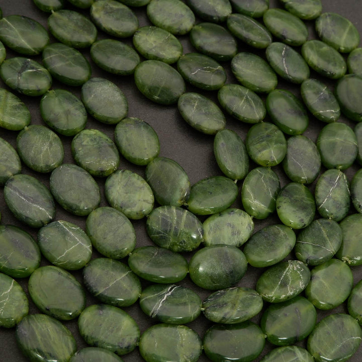 Canadian Green Jade · Smooth · Oval · 13mm, 15mm, Tejas Beads, Beads