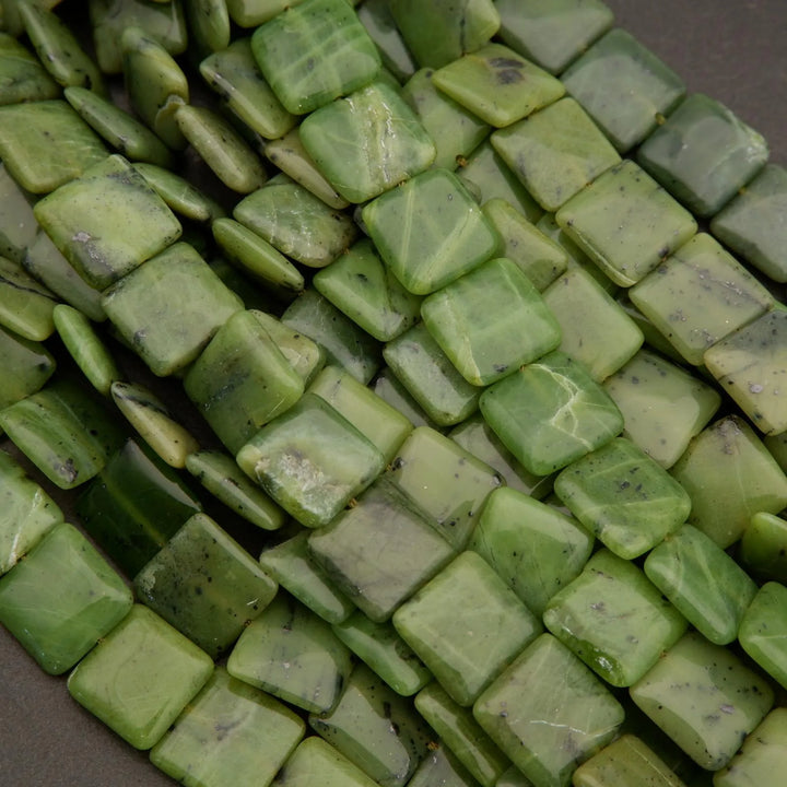Canadian Green Jade · Smooth · Square Tile · 14mm, Tejas Beads, Beads