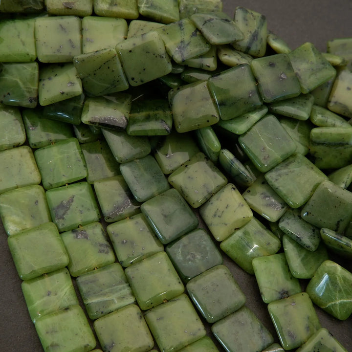 Canadian Green Jade · Smooth · Square Tile · 14mm, Tejas Beads, Beads