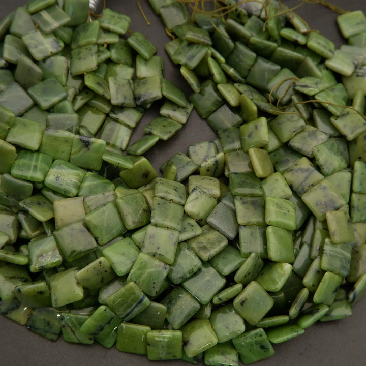 Canadian Green Jade · Smooth · Square Tile · 14mm, Tejas Beads, Beads