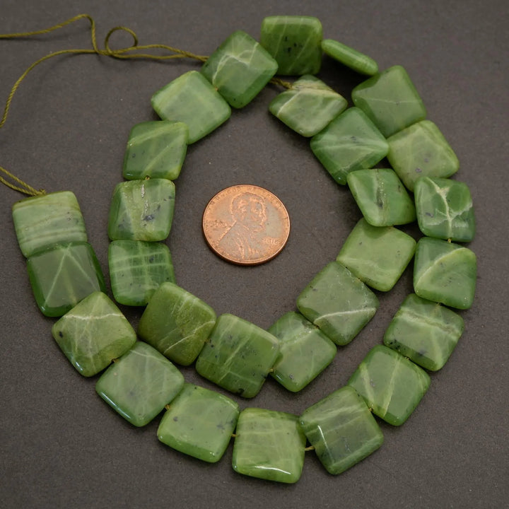 Canadian Green Jade · Smooth · Square Tile · 14mm, Tejas Beads, Beads