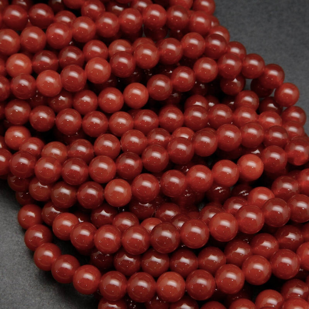 Red carnelian agate beads.