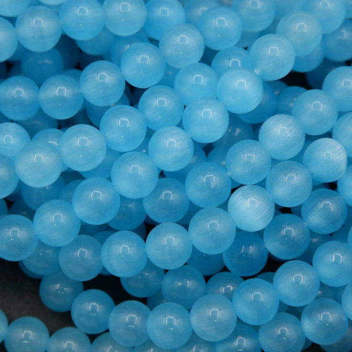 Close-up of blue beads with a blurred background
