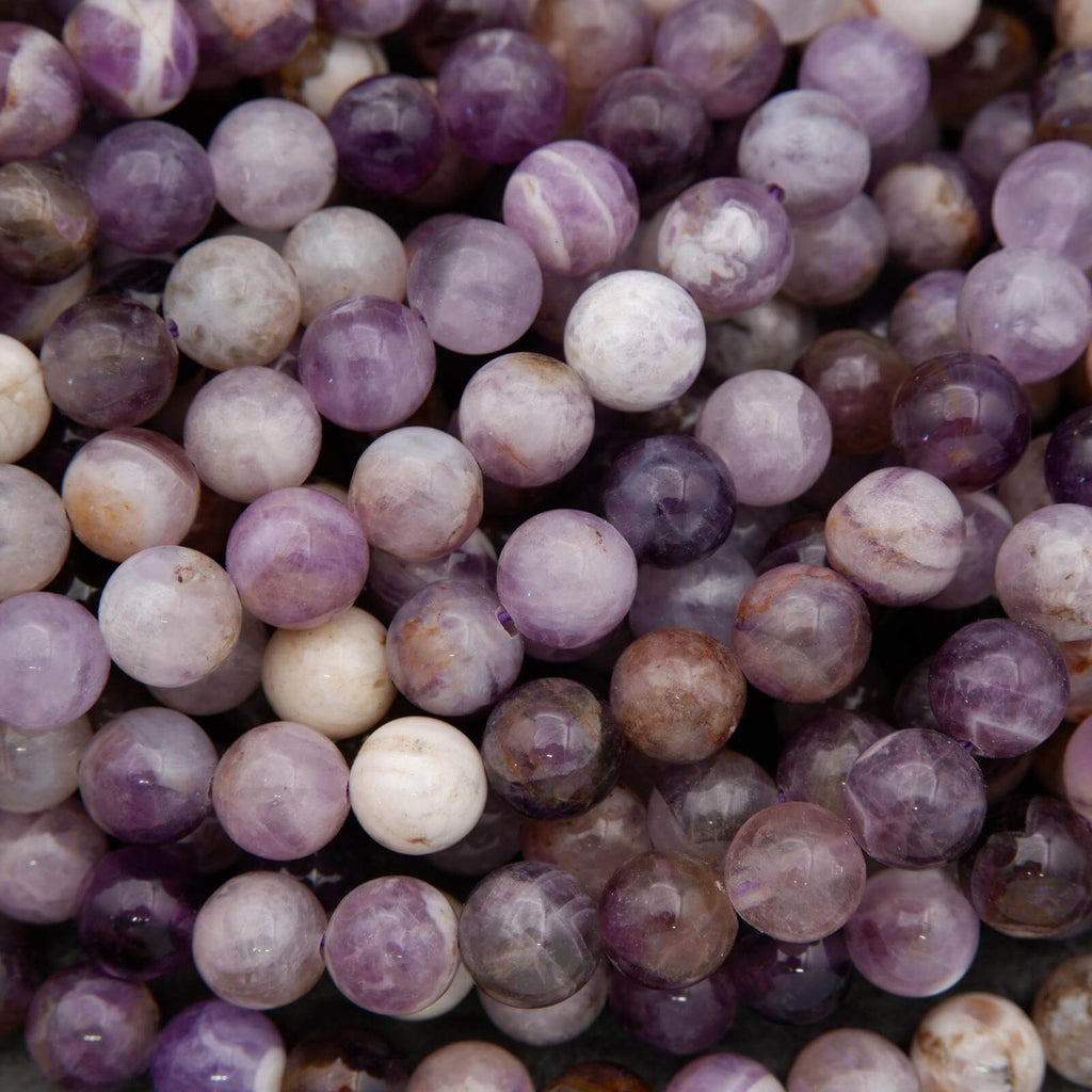 Close-up of purple and white marbled beads