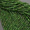 Close-up of green faceted beads on a gray background