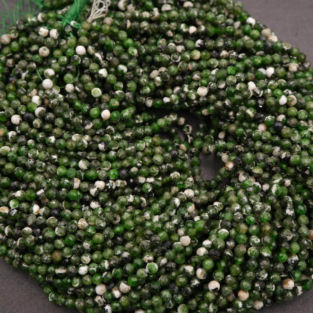Close-up of green and white beaded necklace