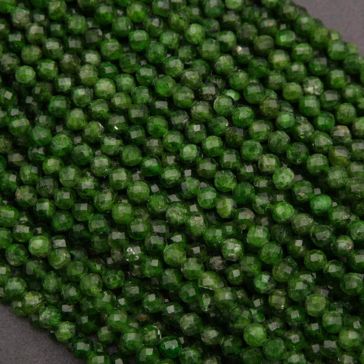 Close-up of green beads on a gray background