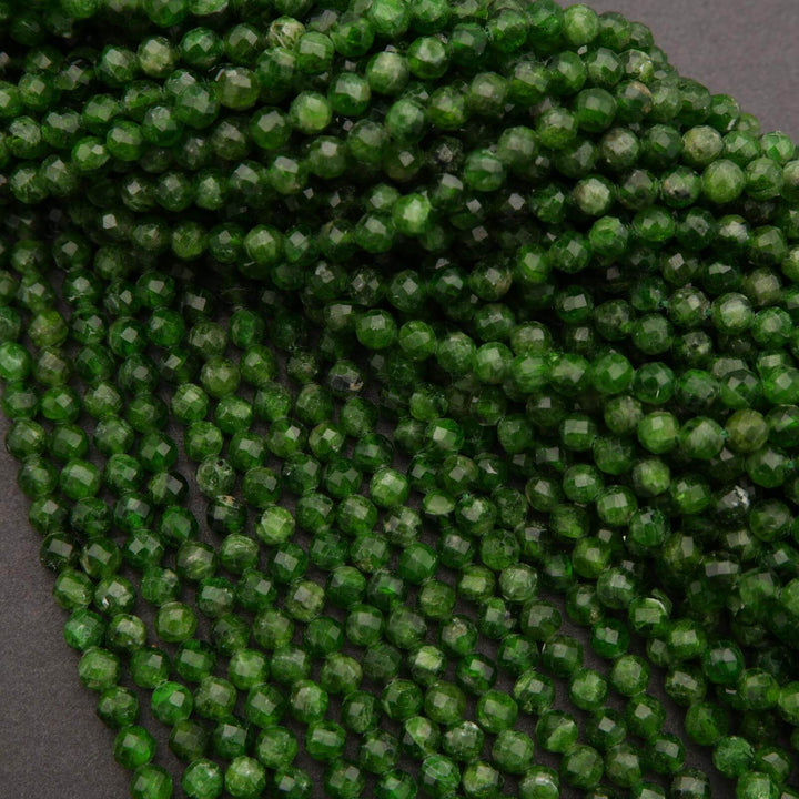 Close-up of green beads on a gray background