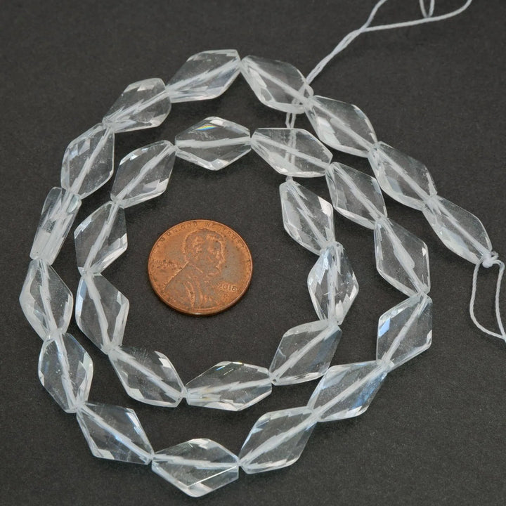Clear Quartz · Faceted · Twisted Diamond · 10mm, Tejas Beads, Beads