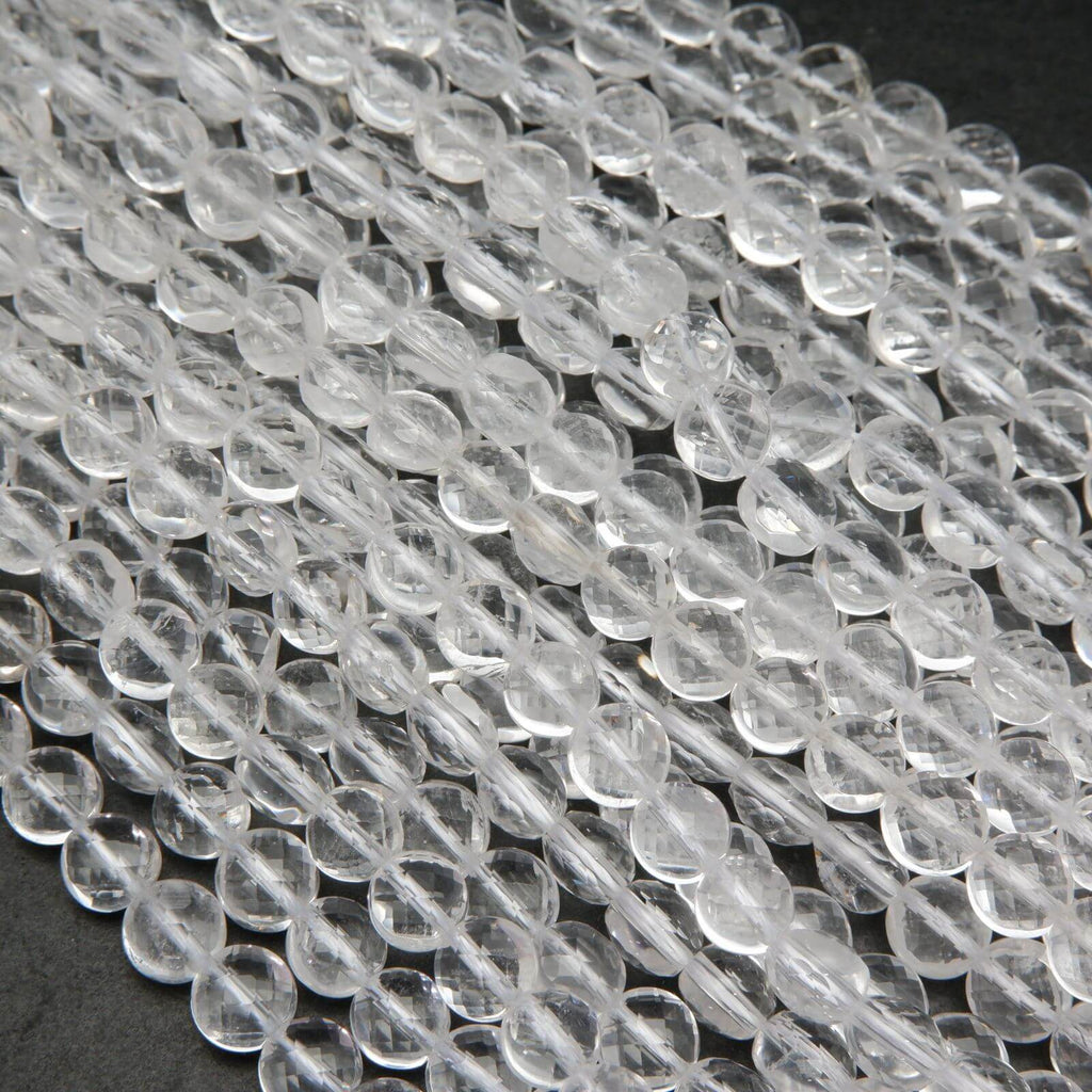 Clear quartz faceted coin beads.