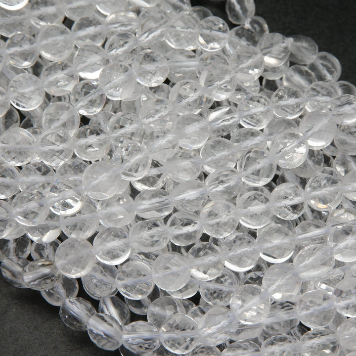 Clear quartz faceted coin beads.
