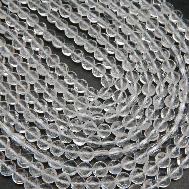 Clear quartz faceted coin beads.