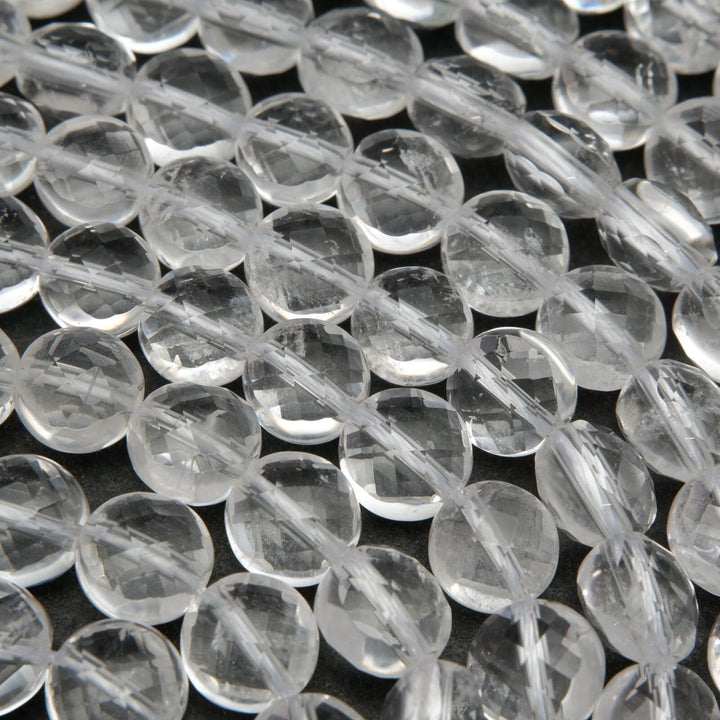 Clear quartz faceted coin beads.
