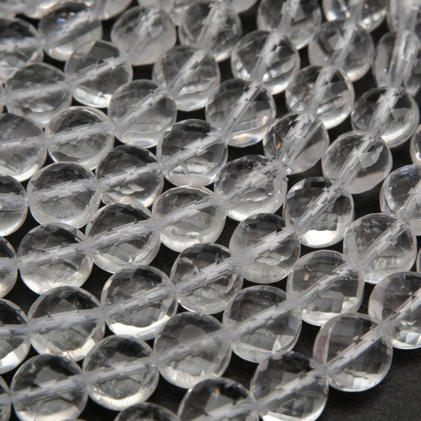 Clear quartz faceted coin beads.