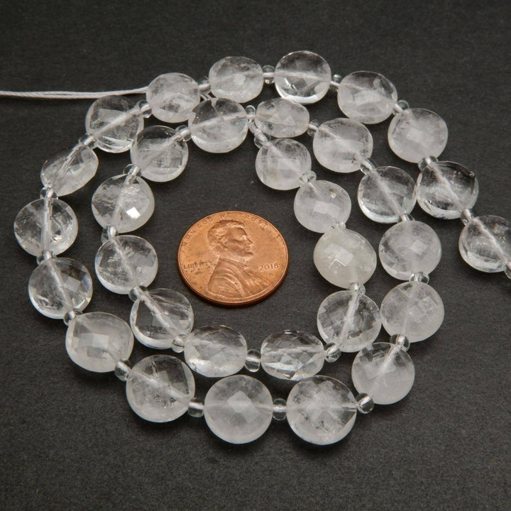 Translucent coin shape beads.