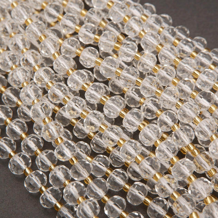 Clear Quartz · Faceted · Rondelle · 6x8mm, Tejas Beads, Beads