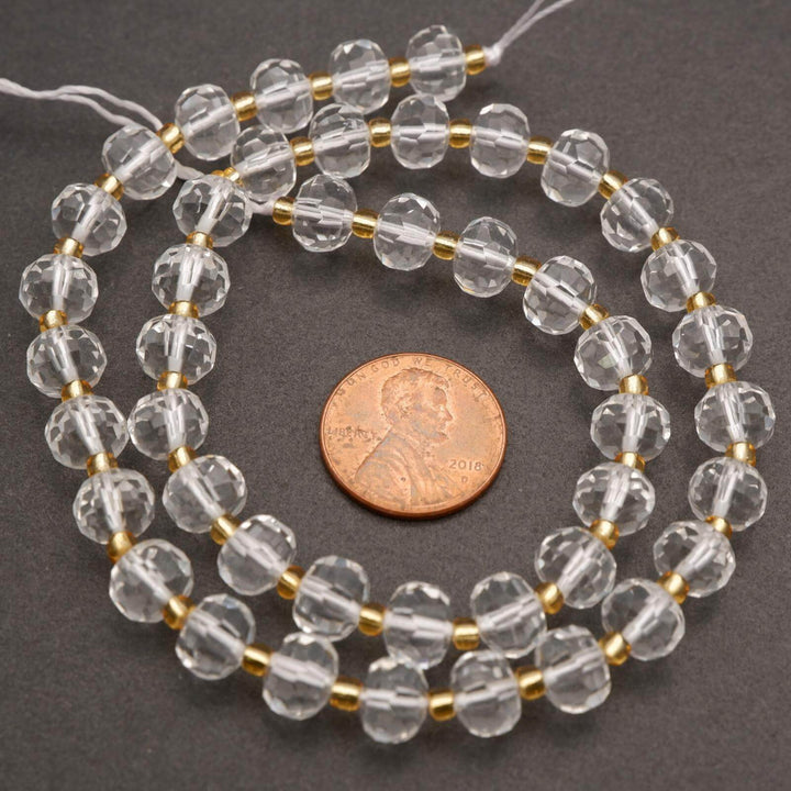 Clear Quartz · Faceted · Rondelle · 6x8mm, Tejas Beads, Beads
