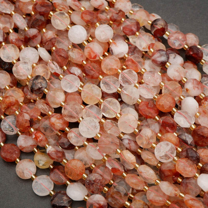 Red Lepidocrocite Hematoid Quartz · Faceted · Coin · 10mm, Tejas Beads, Beads
