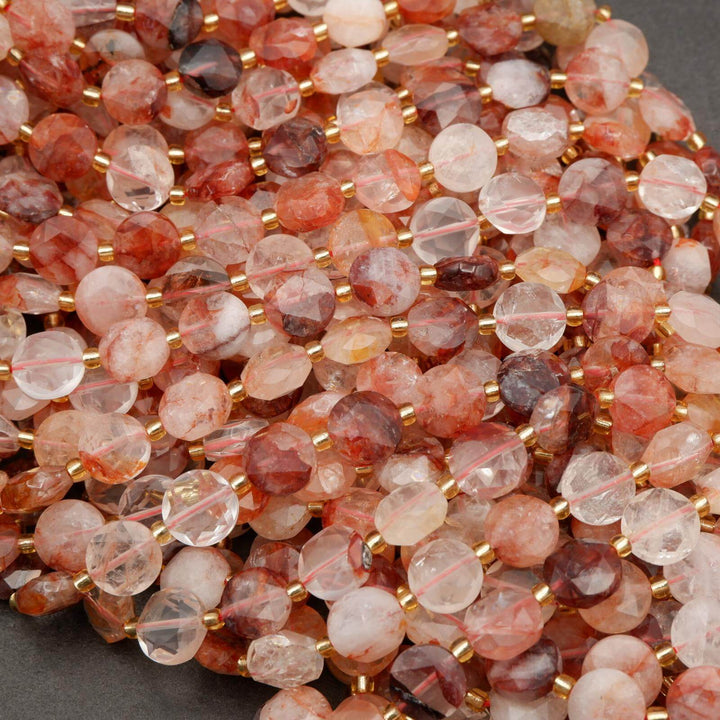 Red Lepidocrocite Hematoid Quartz · Faceted · Coin · 10mm, Tejas Beads, Beads