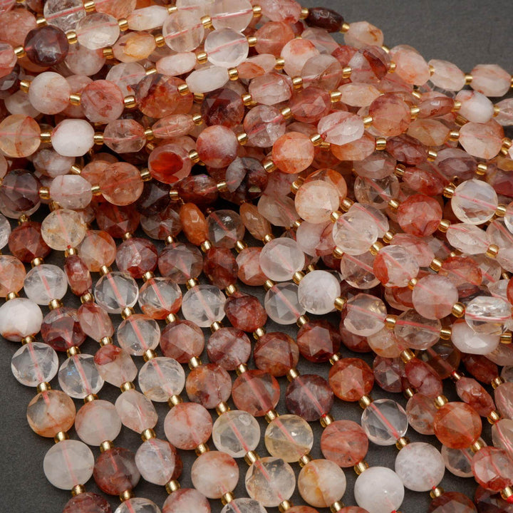 Red Lepidocrocite Hematoid Quartz · Faceted · Coin · 10mm, Tejas Beads, Beads