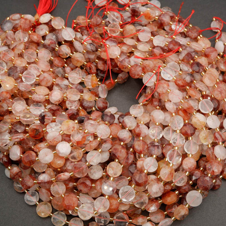 Red Lepidocrocite Hematoid Quartz · Faceted · Coin · 10mm, Tejas Beads, Beads