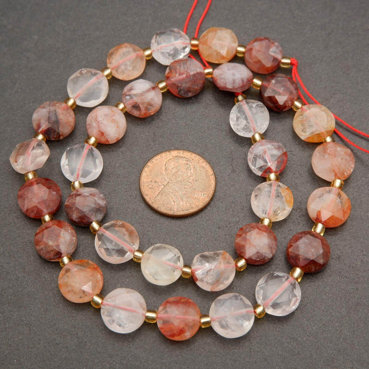 Red Lepidocrocite Hematoid Quartz · Faceted · Coin · 10mm, Tejas Beads, Beads