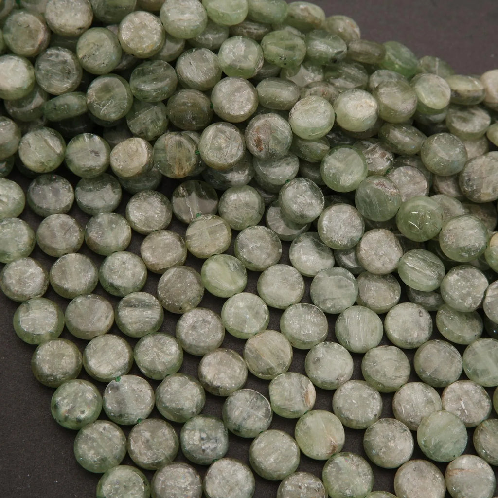Close-up of green kyanite beads