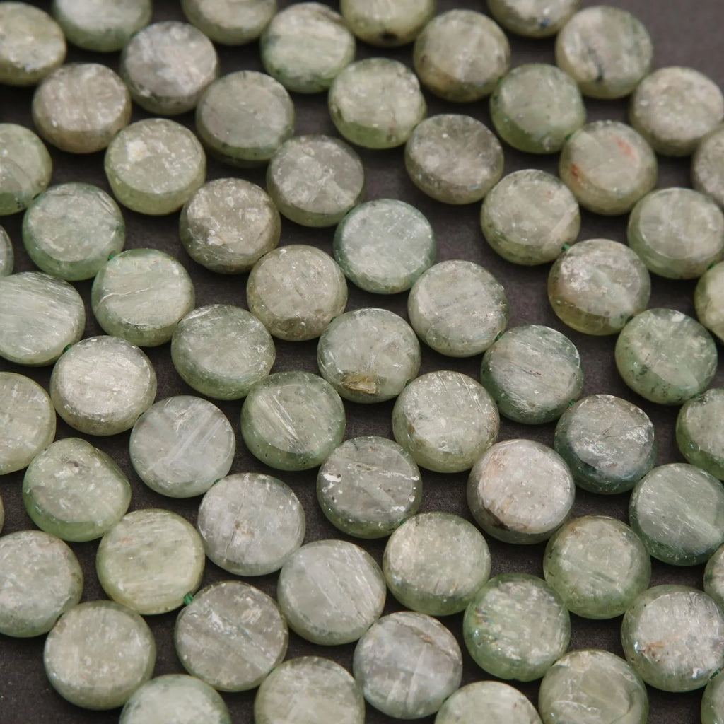 Close-up of green kyanite beads