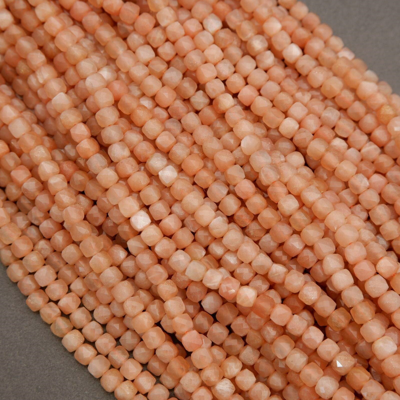 Peach Moonstone A · Microfaceted · Cube · 4.5mm– Tejas Beads