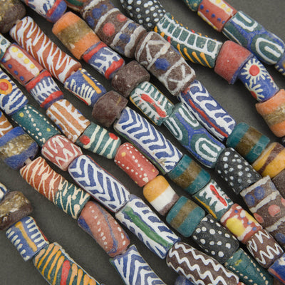 Mixed Krobo Painted Glass · Matte · Tube · 9mm to 11mm