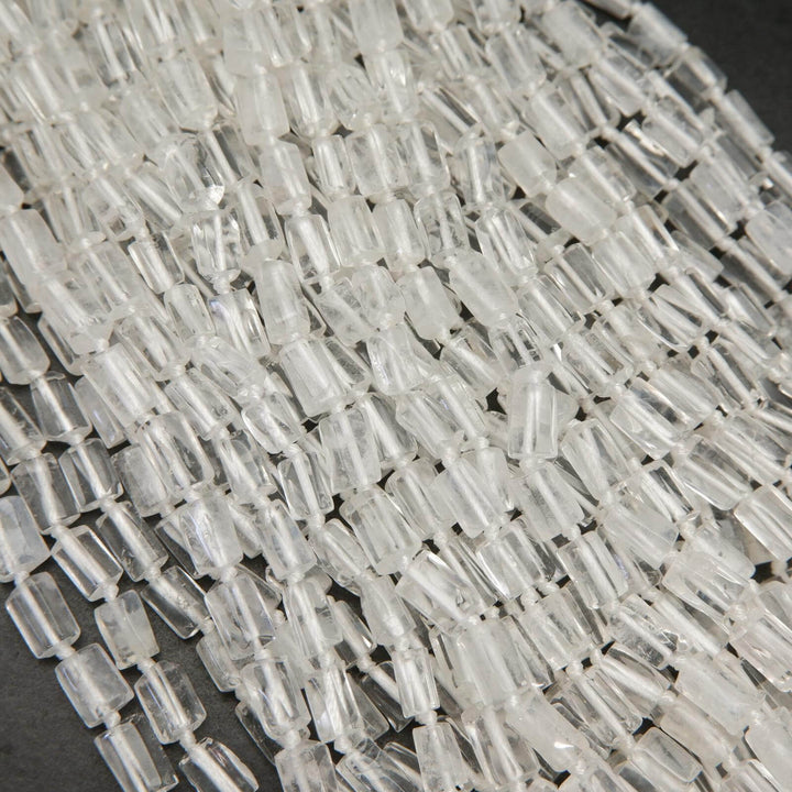Freeform tube clear quartz beads.