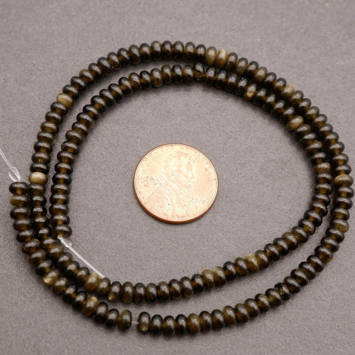 Golden Obsidian · Smooth · Rondelle · 2x4mm, Tejas Beads, Beads