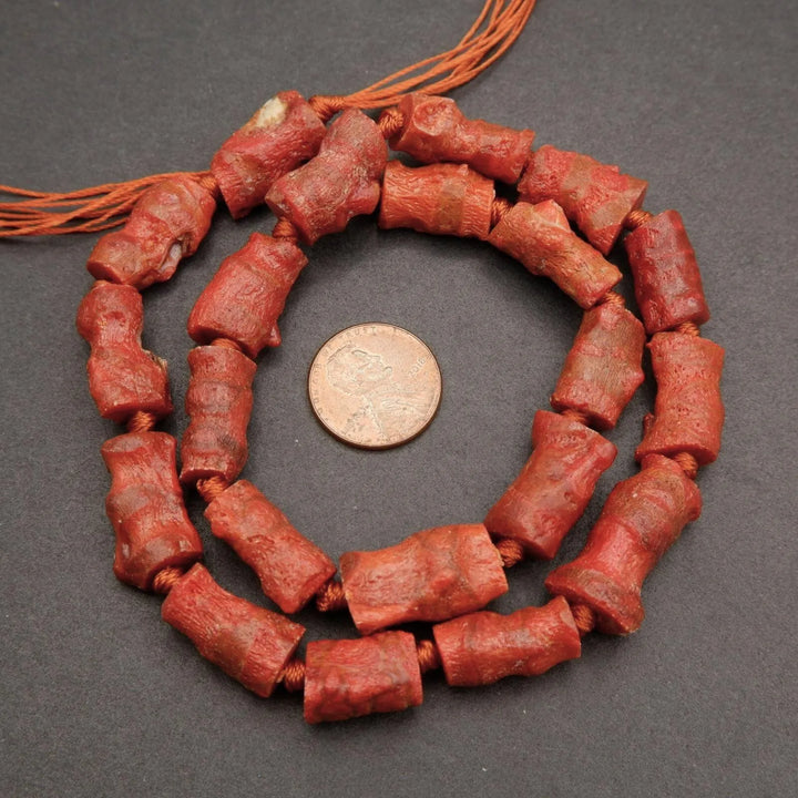 Red Sponge Coral (alt) · Raw · Freeform Tube · 9mm, Tejas Beads, Beads