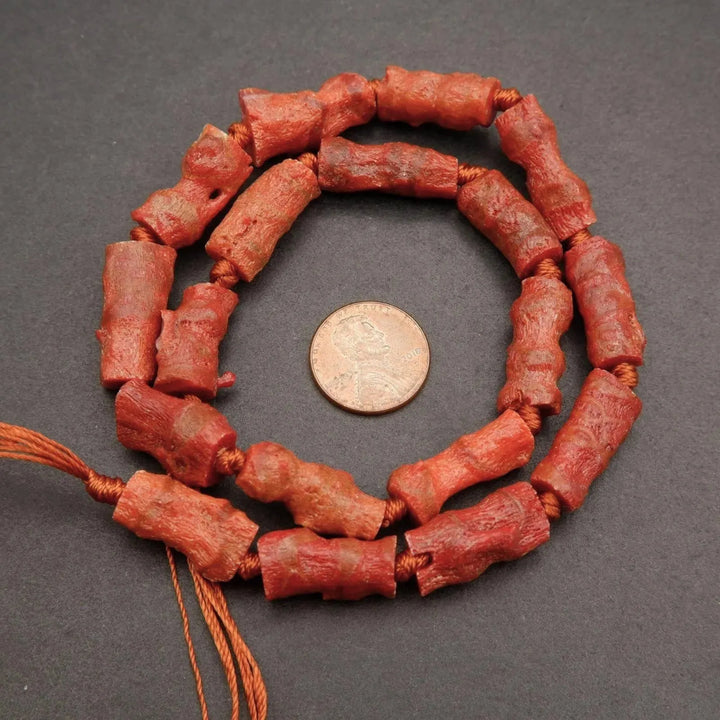 Red Sponge Coral (alt) · Raw · Freeform Tube · 9mm, Tejas Beads, Beads