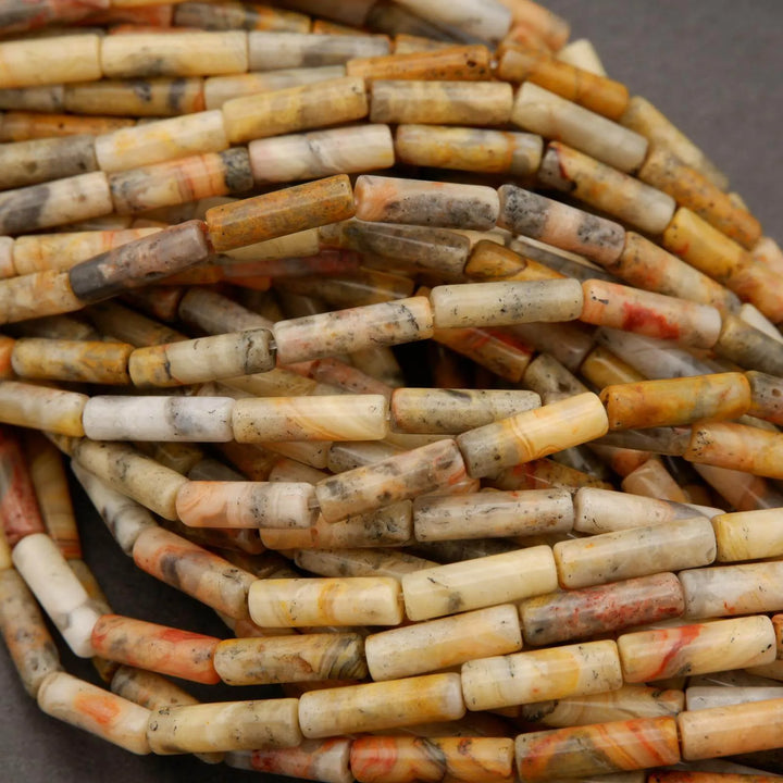 Crazy Lace Agate  · Smooth · Tube · 4mm, Tejas Beads, Uncategorized