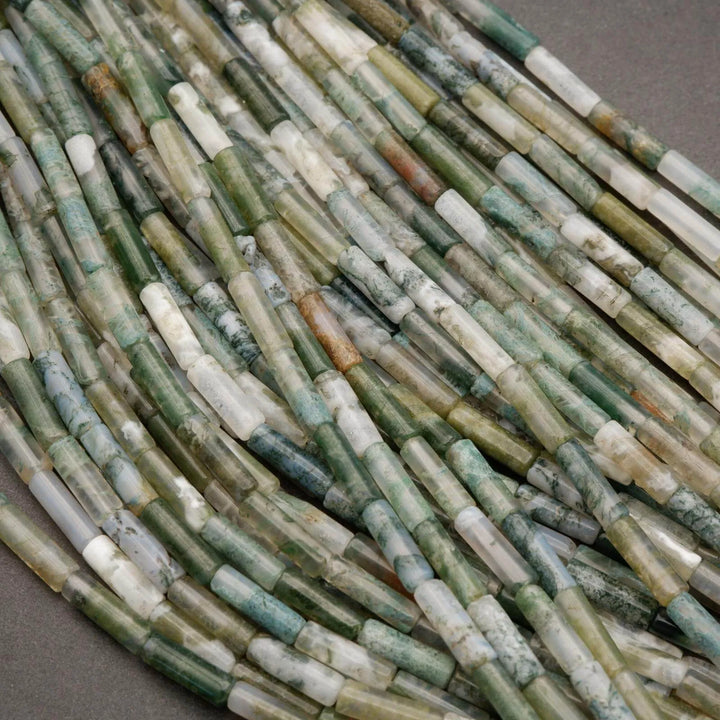 Tree Moss Agate · Smooth · Tube · 4mm, Tejas Beads, Beads