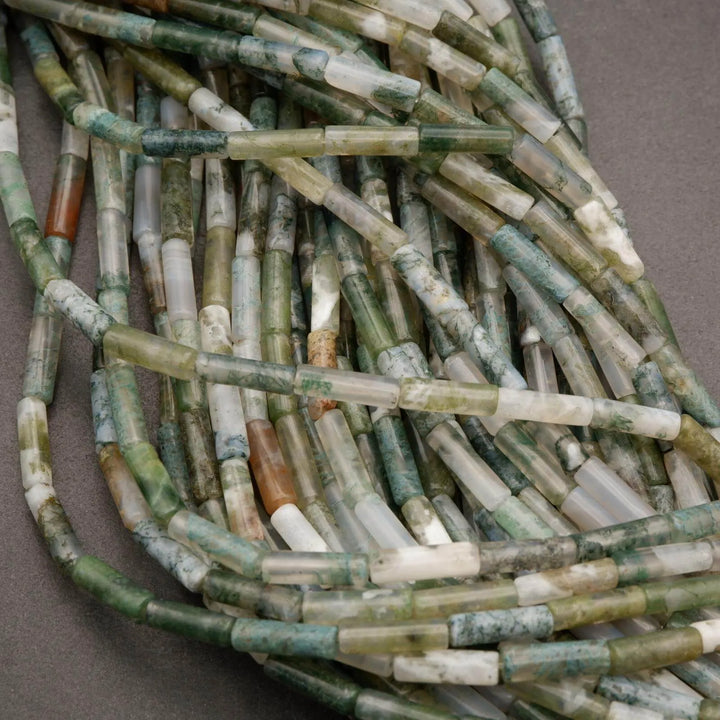 Tree Moss Agate · Smooth · Tube · 4mm, Tejas Beads, Beads