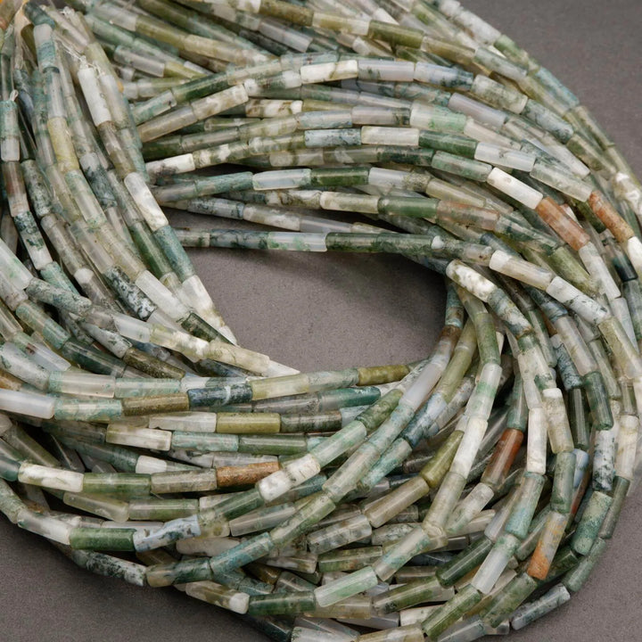 Tree Moss Agate · Smooth · Tube · 4mm, Tejas Beads, Beads