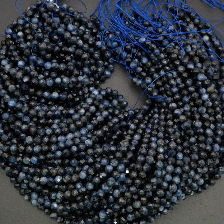 Natural kyanite stone beads in dark blue shades