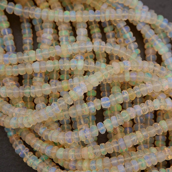 Close-up of a string of small, multicolored beads.