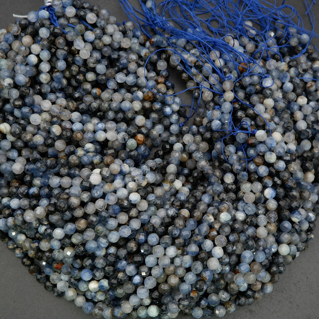 Natural kyanite beads in blue and gray shades, strung for jewelry making