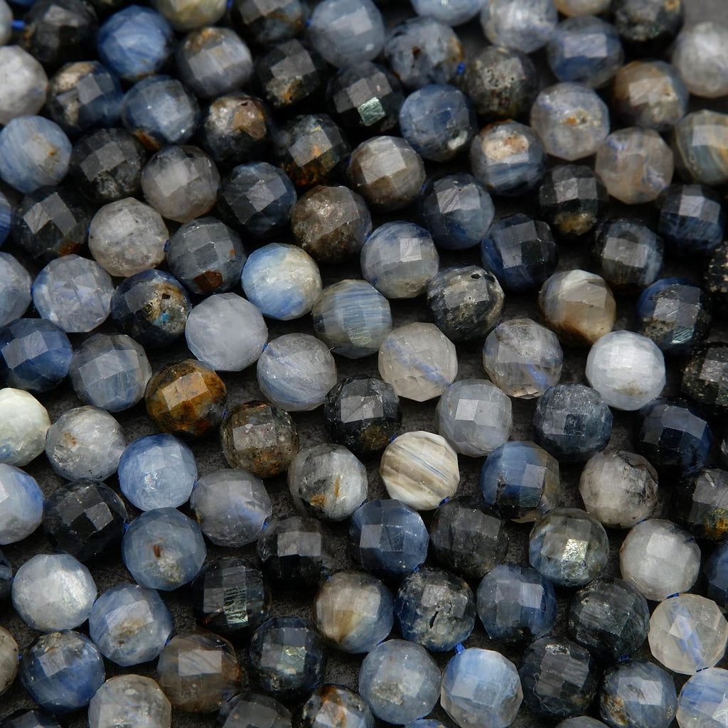 Blue kyanite gemstone beads with varied coloration and crisp faceting