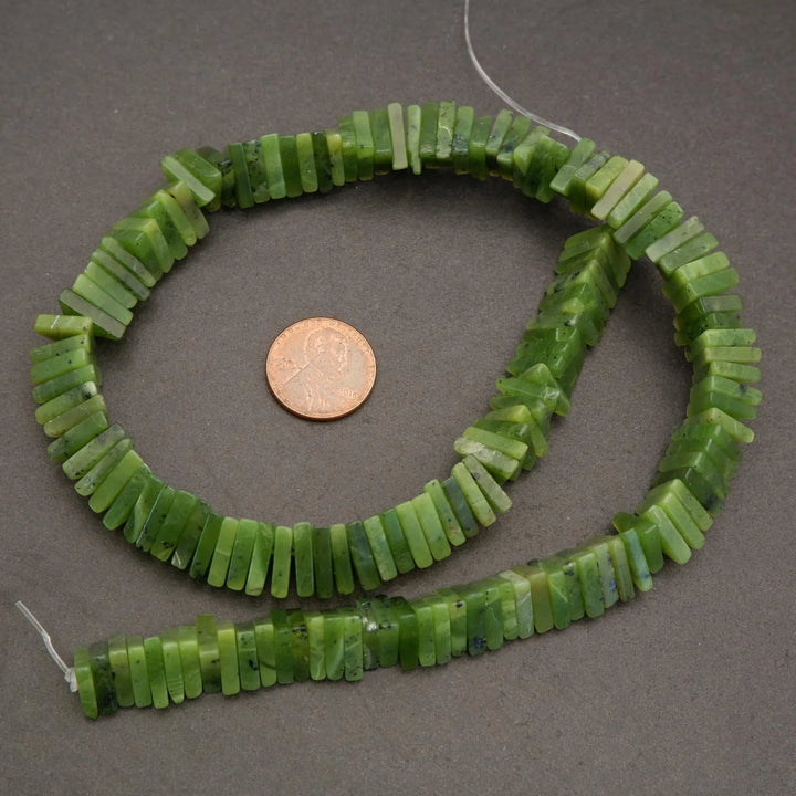 Canadian Green Jade · Smooth · Heishi Triangle · 11mm to 12mm, Tejas Beads, Beads