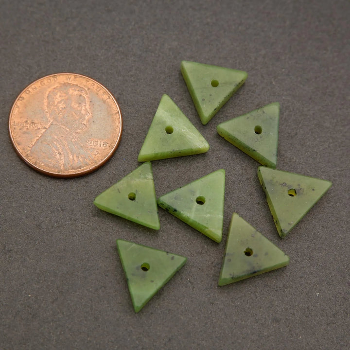 Canadian Green Jade · Smooth · Heishi Triangle · 11mm to 12mm, Tejas Beads, Beads
